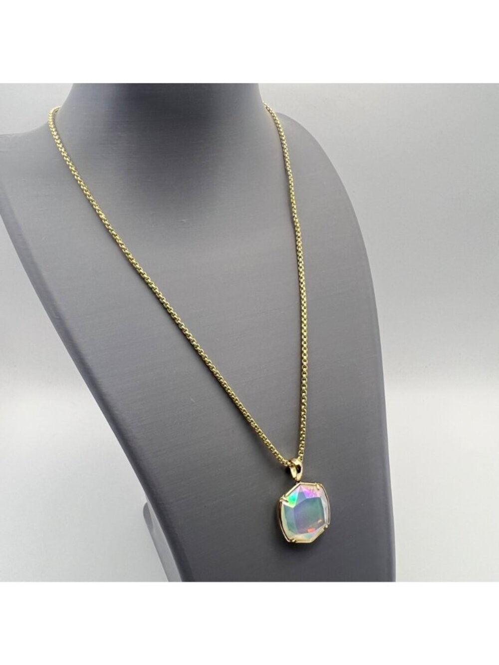 Kendra Scott Gold Iridescent Hexagon Pendant Necklace 28" Adjustable Chain - Picture 10 of 14